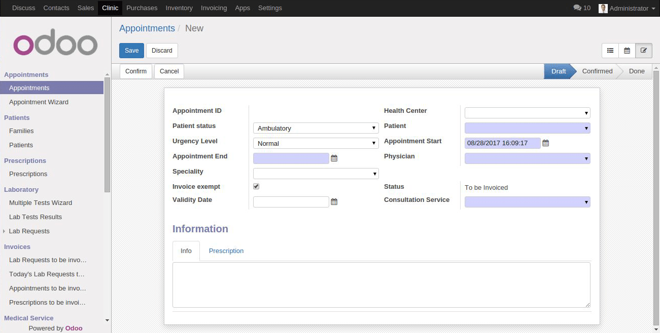 screenshot of odoo clinic management software